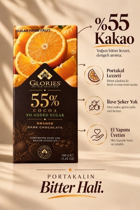 Portakallı Şeker İlavesiz Bitter Çikolata 100 g