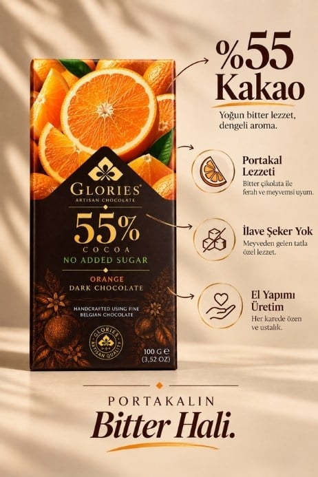 Portakallı Şeker İlavesiz Bitter Çikolata 100 g