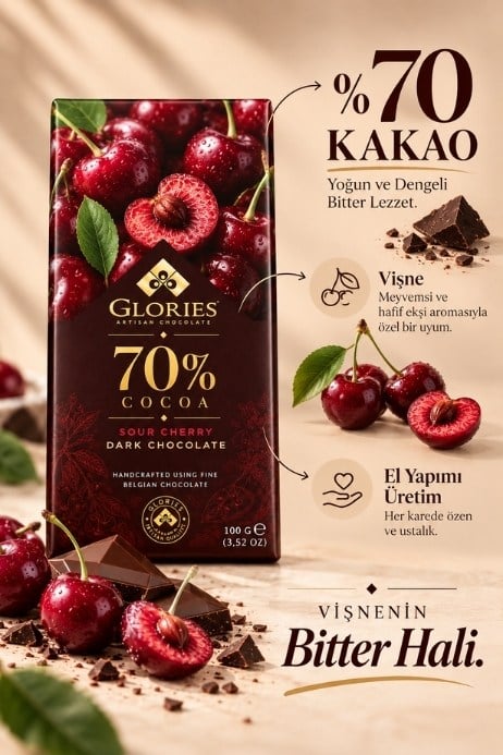 Vişneli %70 Bitter Çikolata  100 g