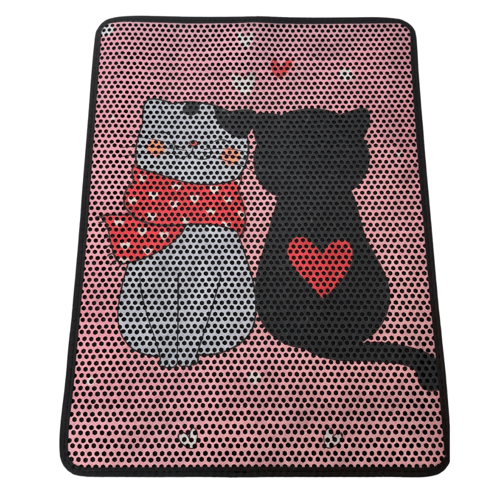 Büyük Boy Elekli Tuvalet Önü Desenli Kedi Kumu Paspası Pembe 60x80 cm