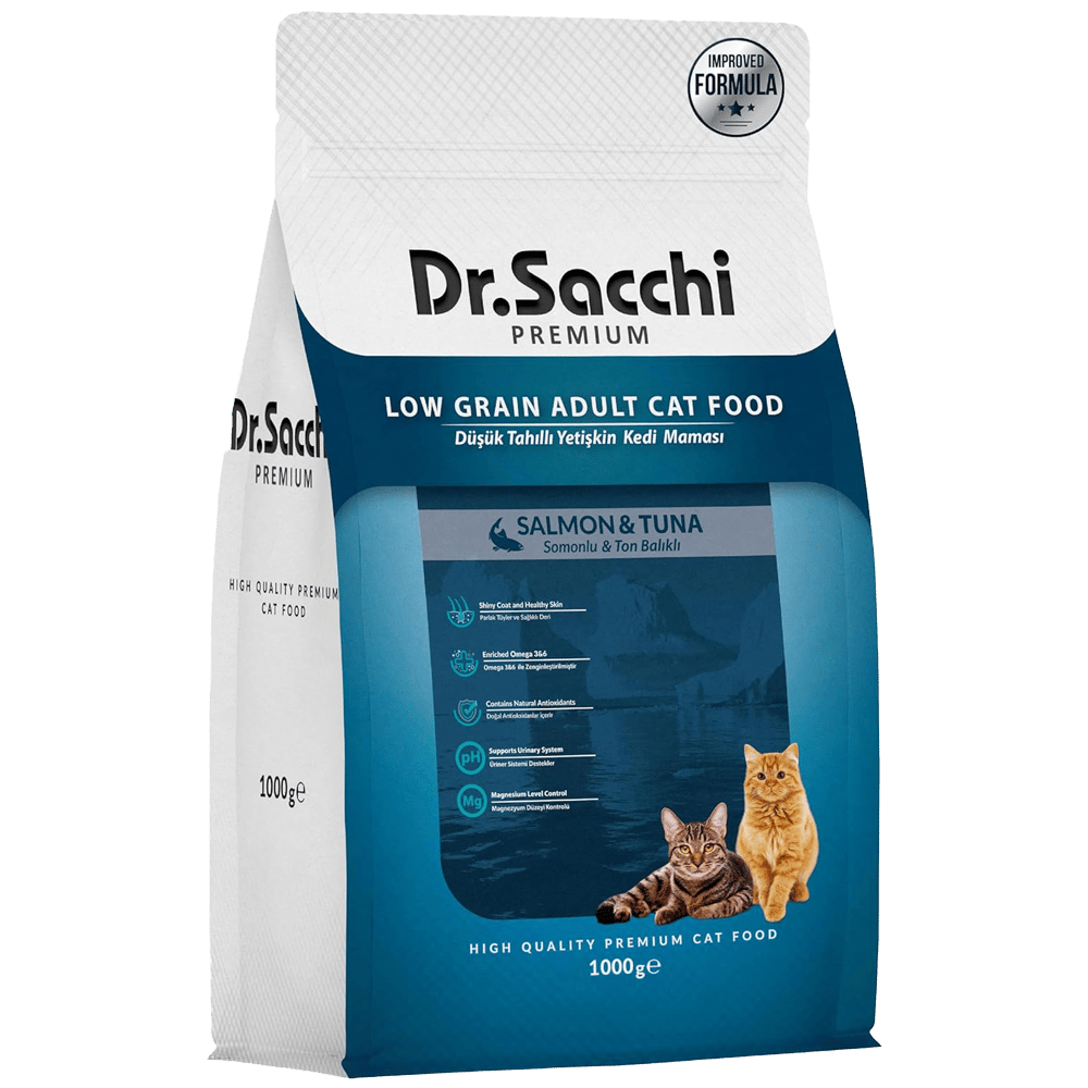 Dr.Sacchi Premium Somonlu ve Ton Balıklı Düşük Tahıllı Yetişkin Kedi Maması 1kg