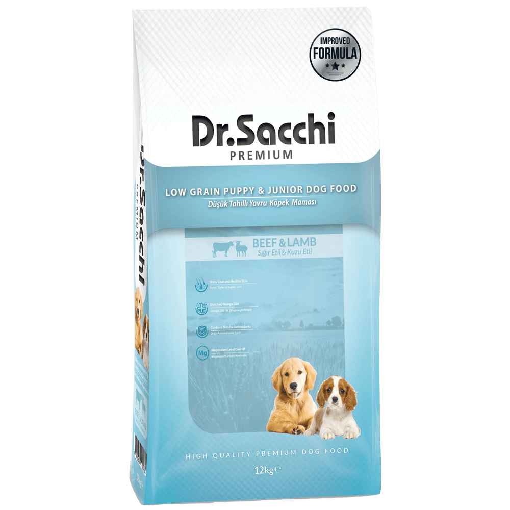 Dr.sacchi Premium Düşük Tahıllı Sığır Etli Ve Kuzu Etli Yavru Köpek Maması 12kg