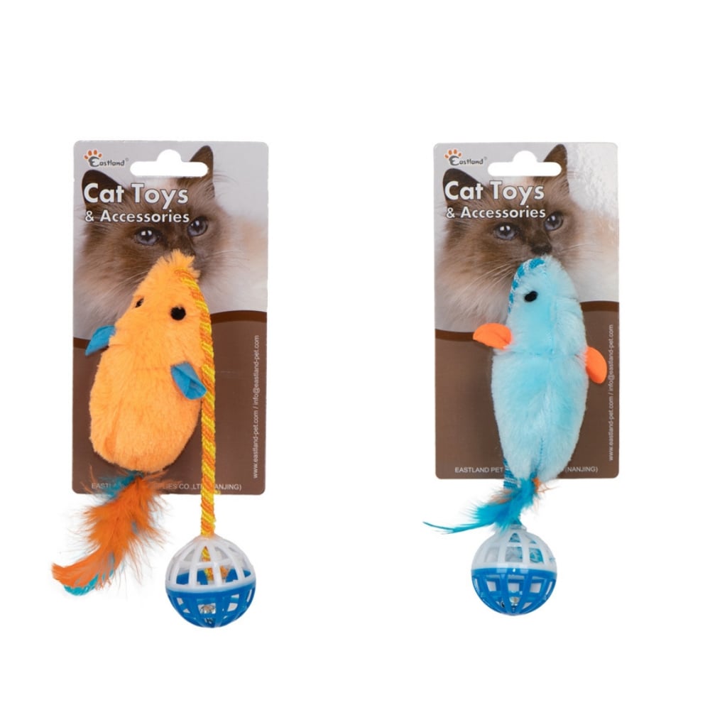 Eastland Tüylü Zilli Peluş Fare Kedi Oyuncağı 28cm (Karışık Renkli)