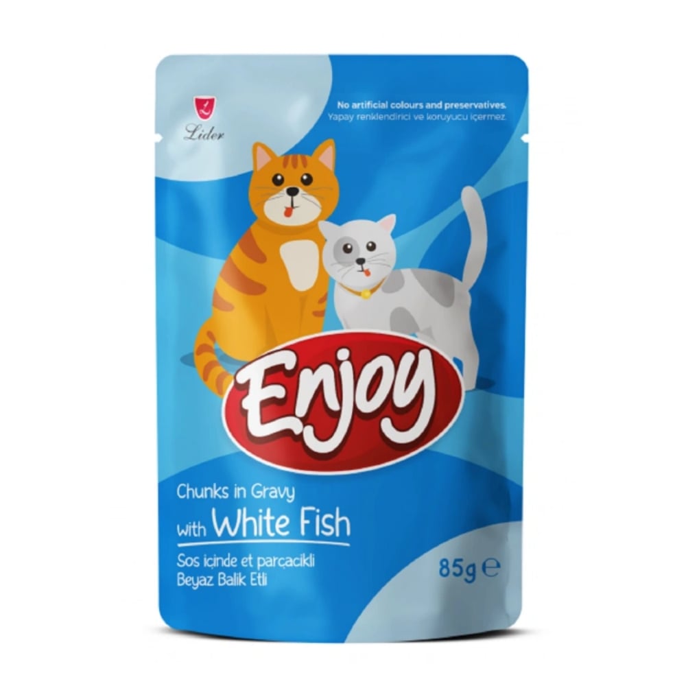 Enjoy Pouch Beyaz Balıklı Yaş Kedi Maması 85 Gr