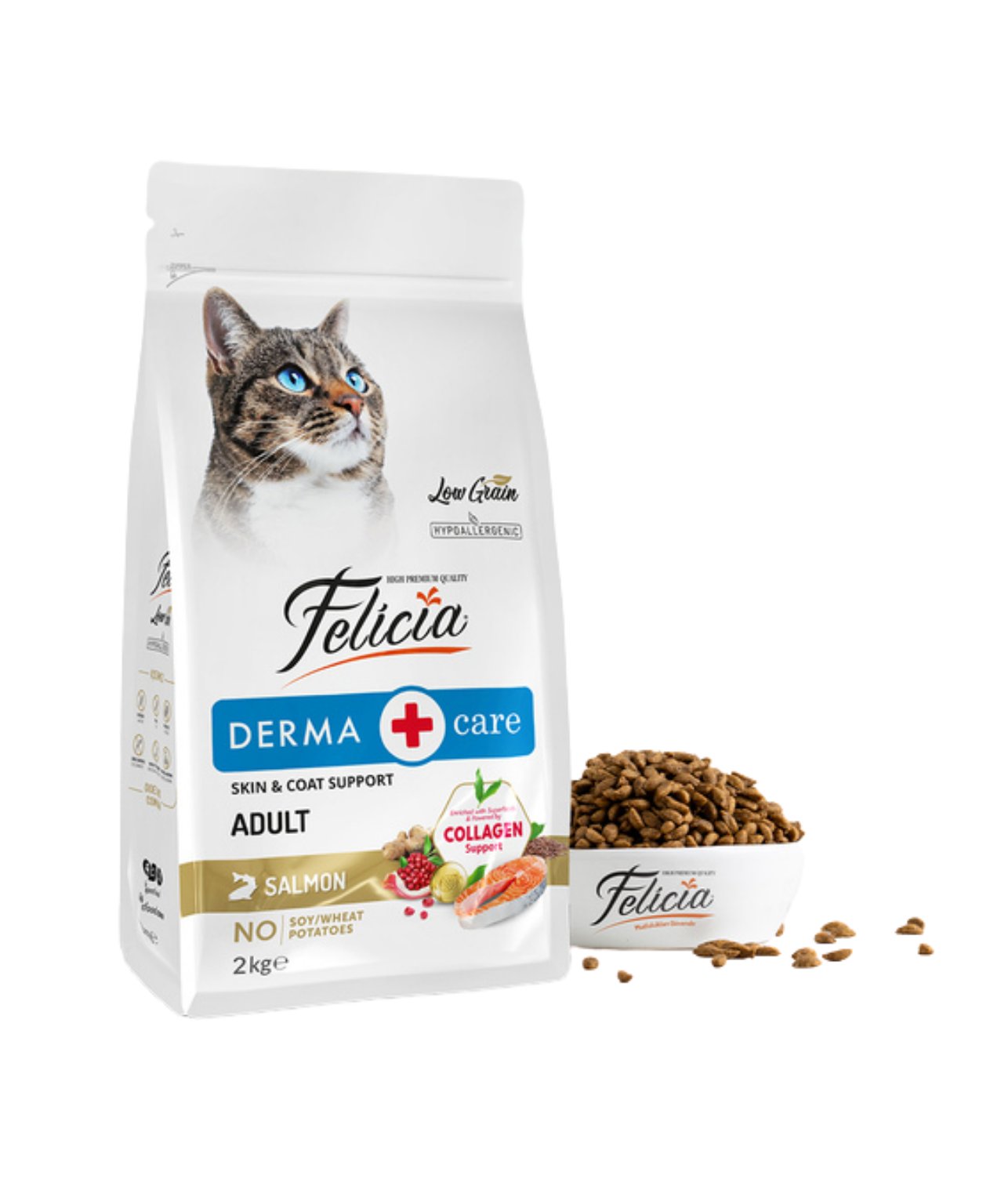 Felicia 2 Kg Kolajenli Somonlu Az Tahıllı Yetişkin Kedi Maması HypoAllergenic Kedi Maması