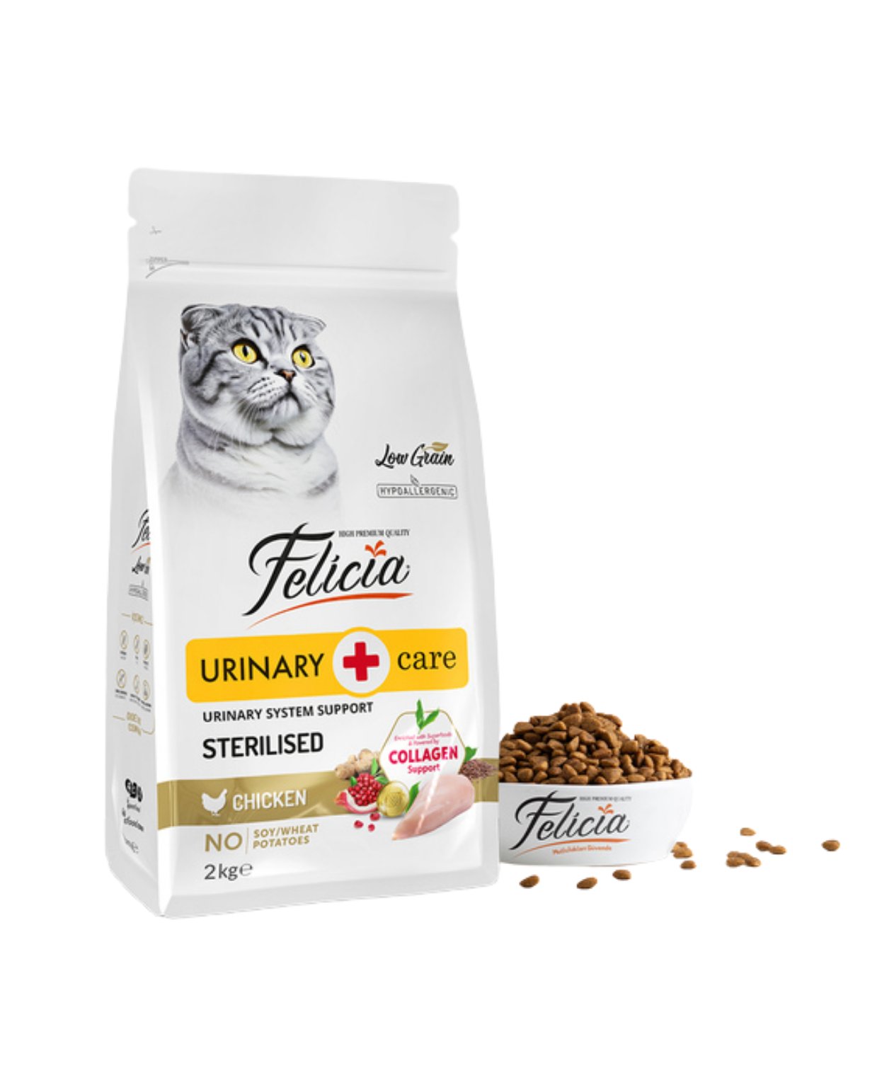 Felicia 2 Kg Kolajenli Tavuklu Az Tahıllı Kısırlaştırılmış Kedi Maması HypoAllergenic Kedi Maması