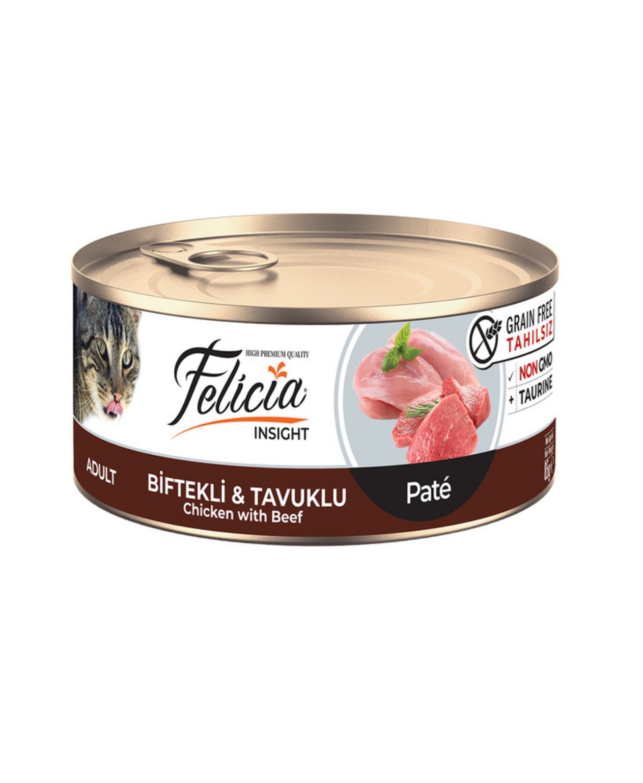Felicia Tahılsız 85 gr Konserve Biftekli-Tavuklu Kıyılmış Yaş Kedi Maması 