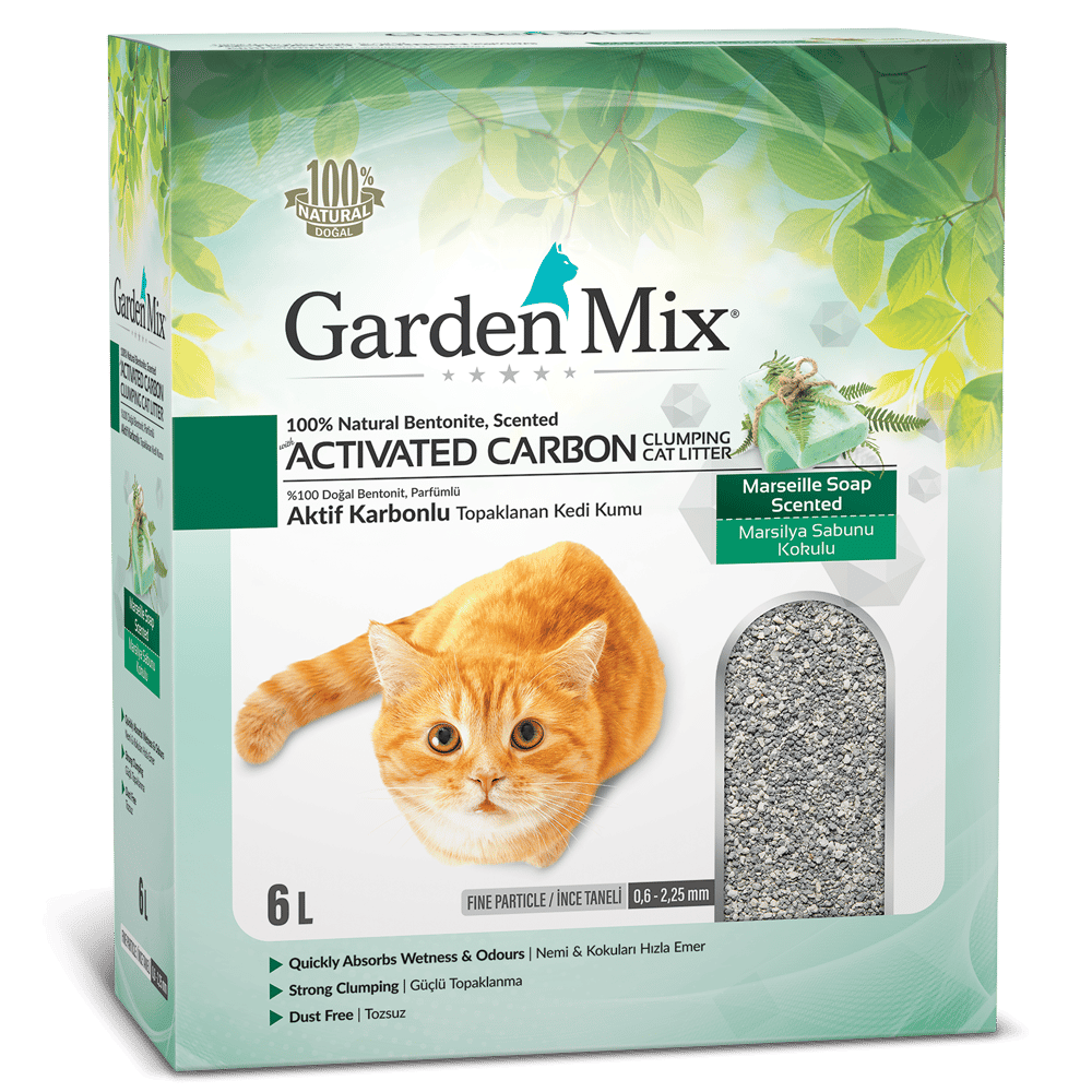 Garden Mix Activated Carbon Marsilya Sabunlu Topaklanan Doğal Kedi Kumu 6lt