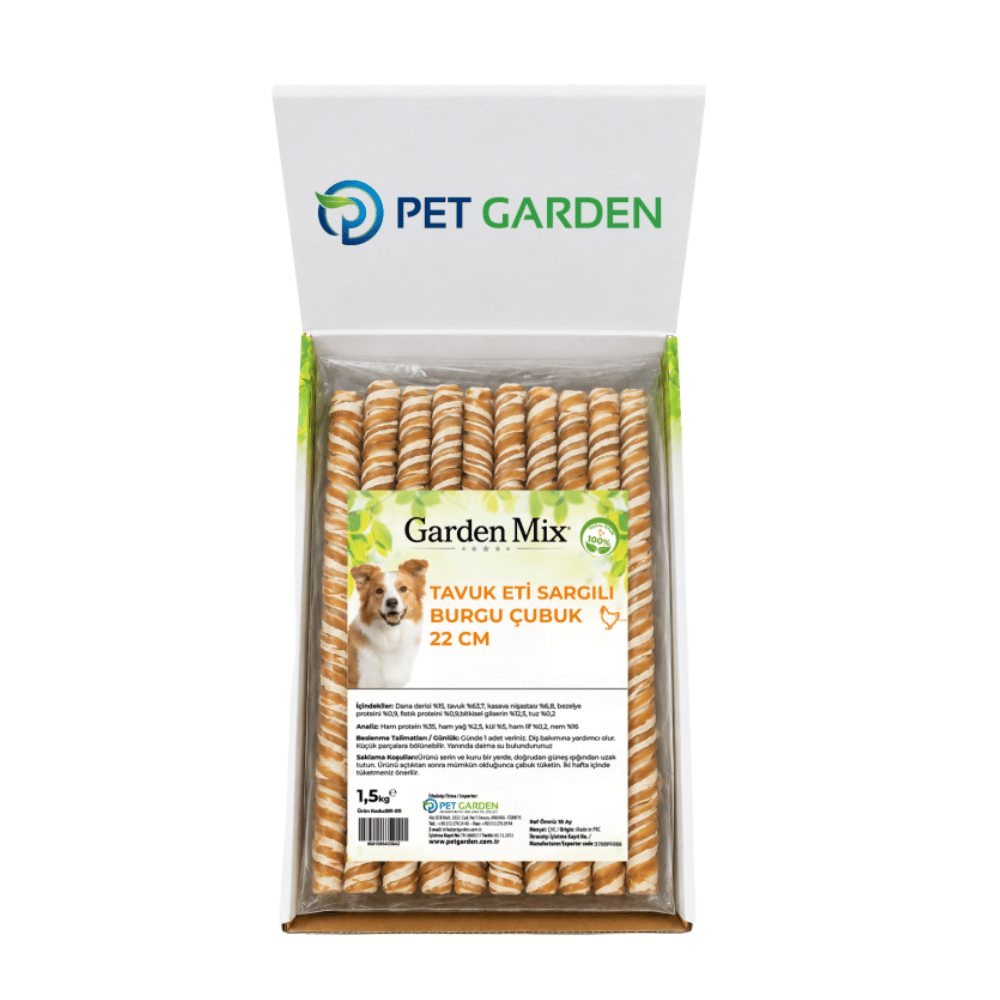 Garden Mix Tavuk Eti Sargılı Burgu Çubuk Köpek Ödülü 22 Cm- 1.5 Kg