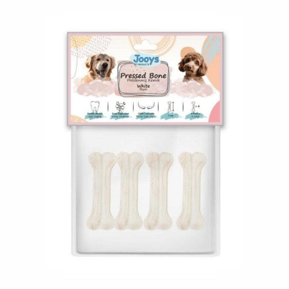Jooys Beyaz Pres Köpek Ödül Kemiği 7 cm 4'lü Paket