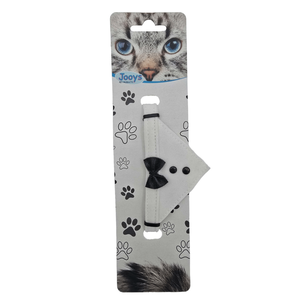 Jooys Kadife Zilli Fularlı Kedi Boyun Tasması Beyaz