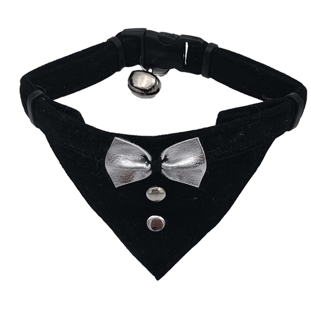 Jooys Kadife Zilli Fularlı Kedi Boyun Tasması Siyah