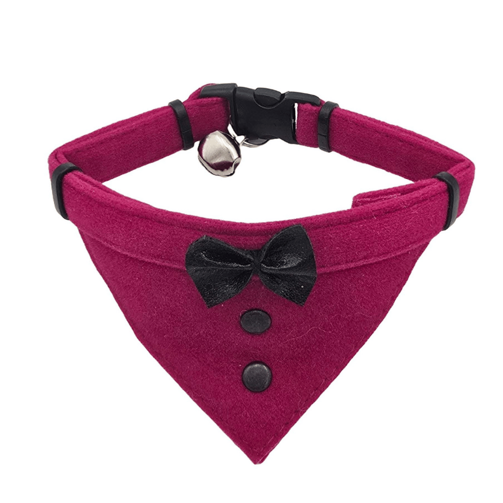 Jooys Kadife Zilli Fularlı Kedi Boyun Tasması Fuşya