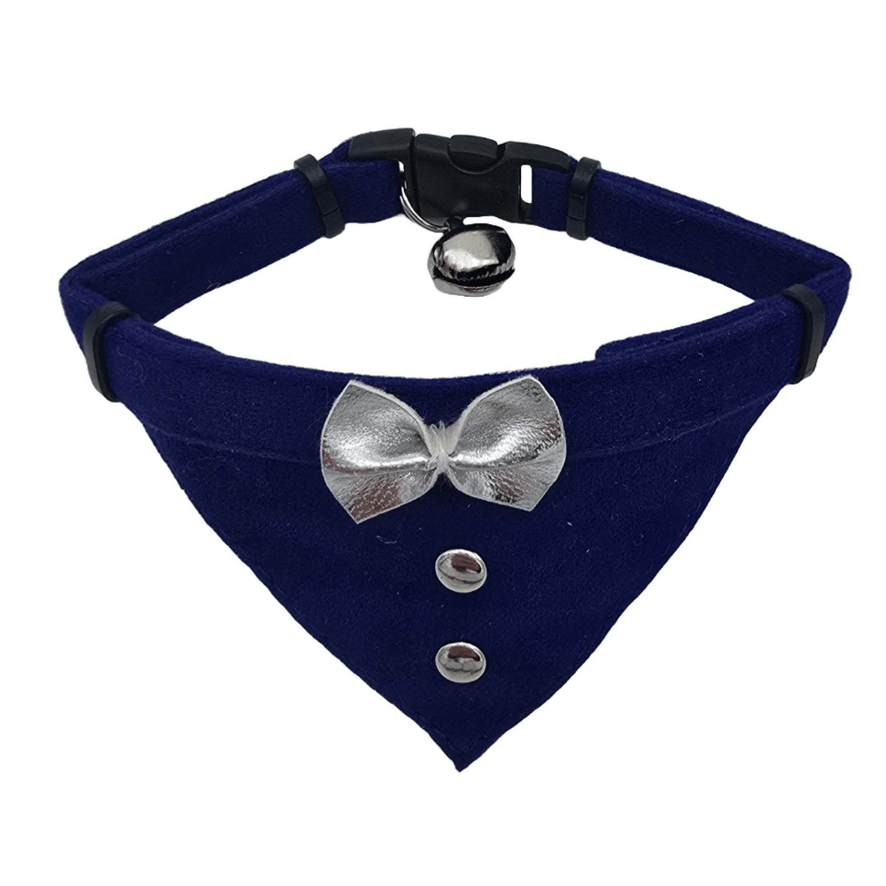 Jooys Kadife Zilli Fularlı Kedi Boyun Tasması Lacivert