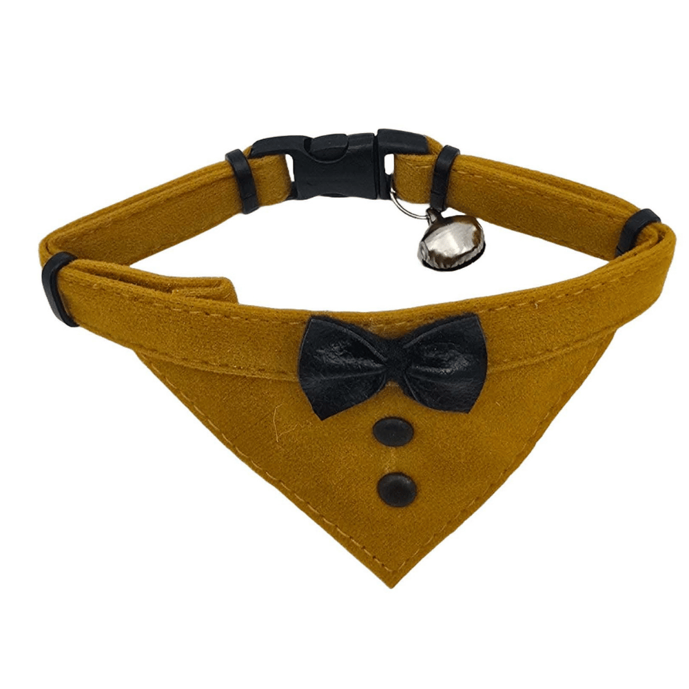 Jooys Kadife Zilli Fularlı Kedi Boyun Tasması Hardal