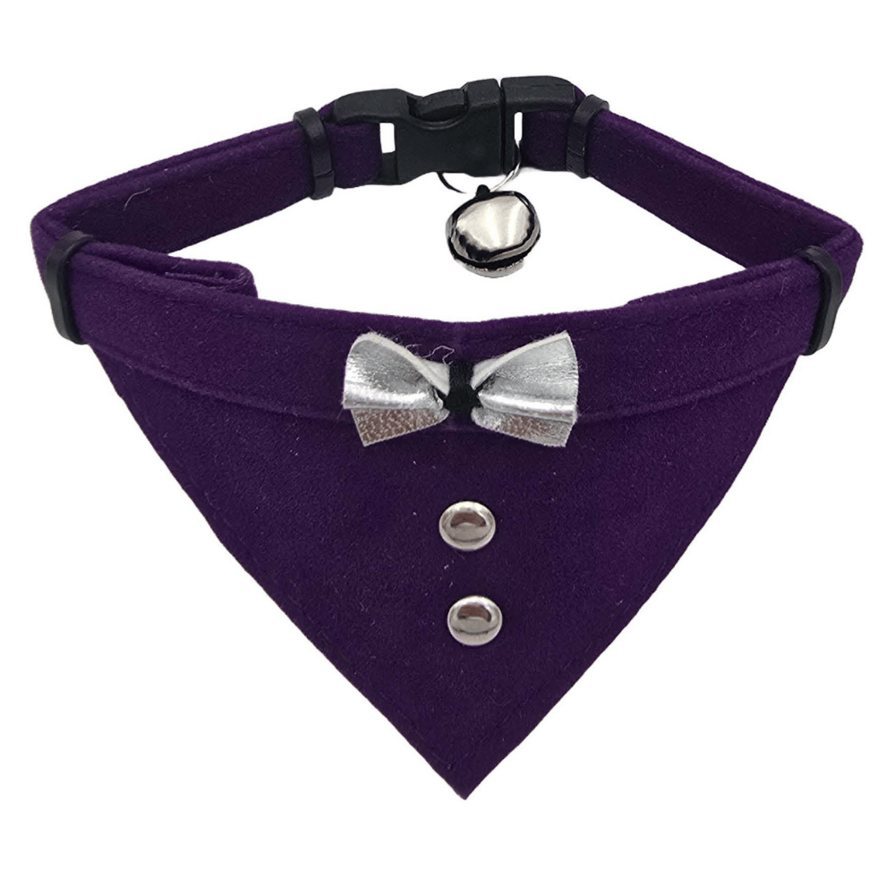 Jooys Kadife Zilli Fularlı Kedi Boyun Tasması Mor