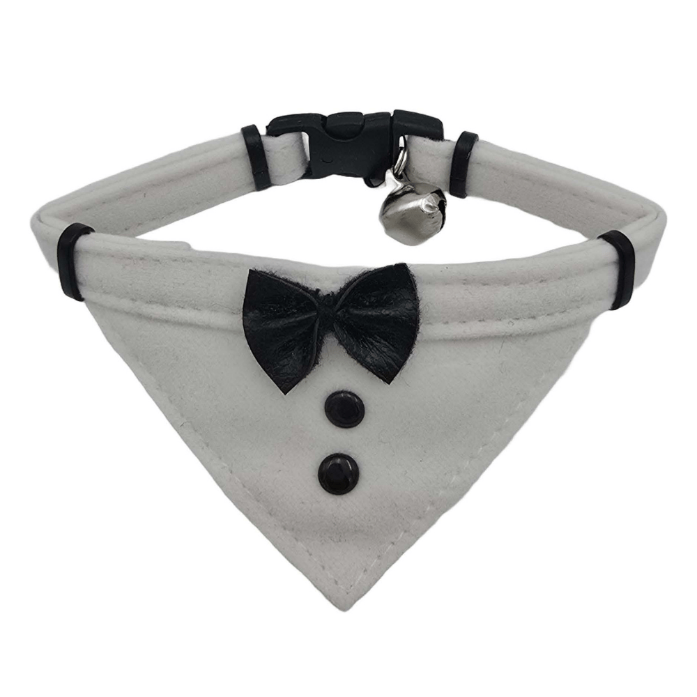 Jooys Kadife Zilli Fularlı Kedi Boyun Tasması Beyaz