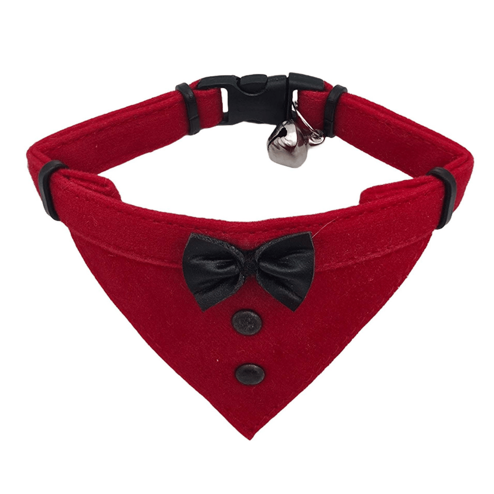 Jooys Kadife Zilli Fularlı Kedi Boyun Tasması Kırmızı