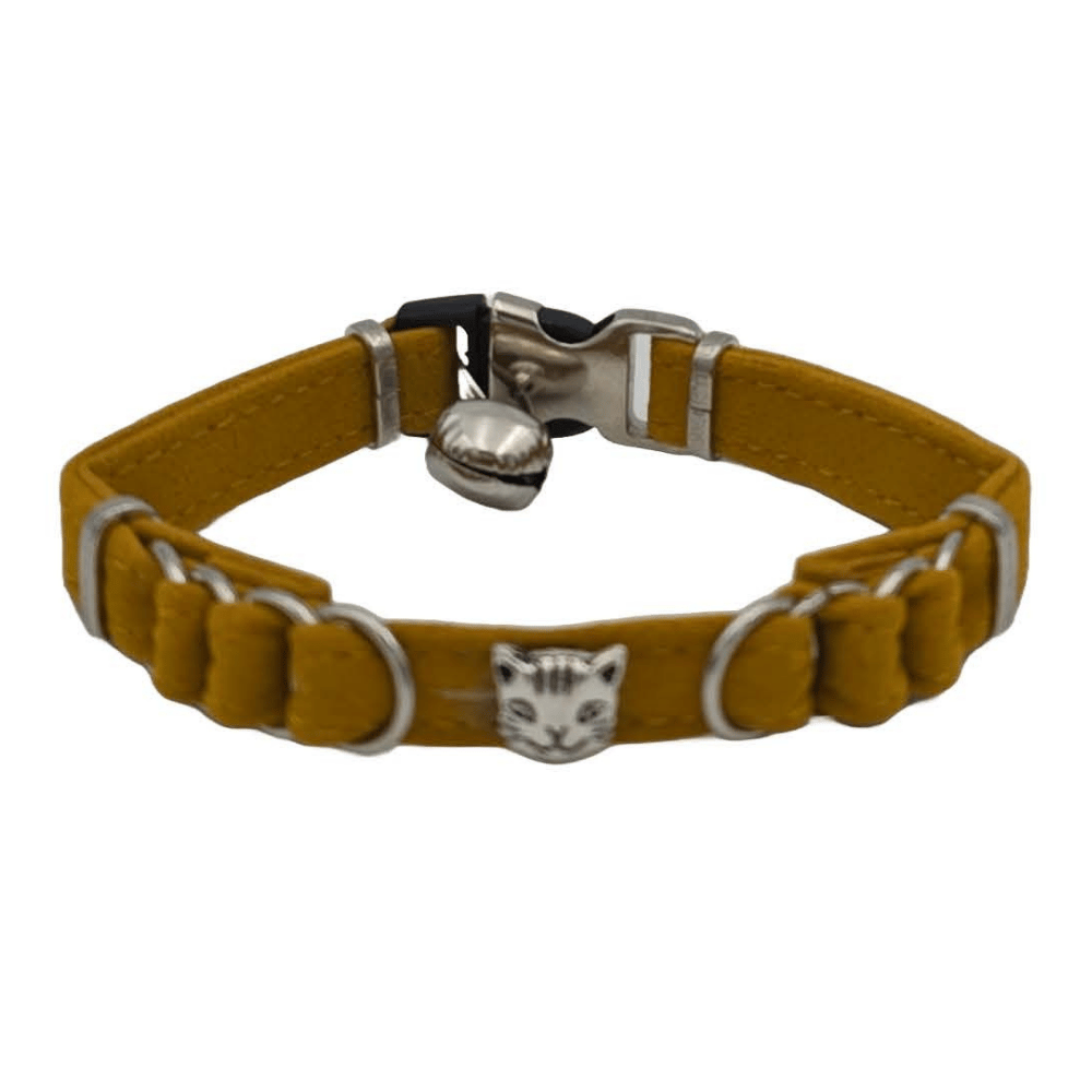 Jooys Kadife Zilli Halkalı Kedi Boyun Tasması Hardal