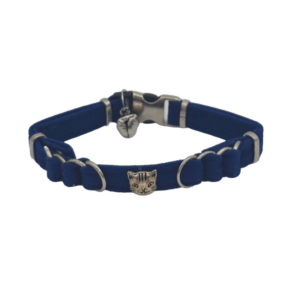 Jooys Kadife Zilli Halkalı Kedi Boyun Tasması Lacivert