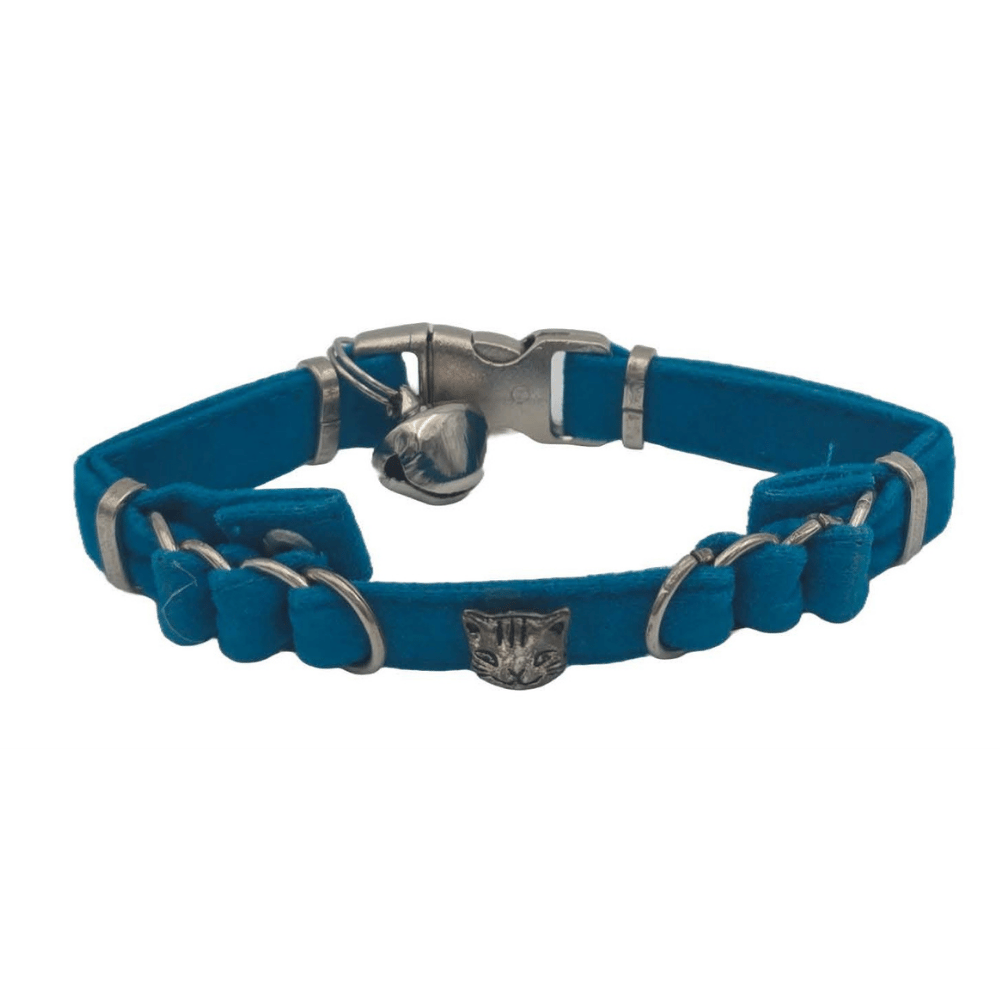 Jooys Kadife Zilli Halkalı Kedi Boyun Tasması Turkuaz