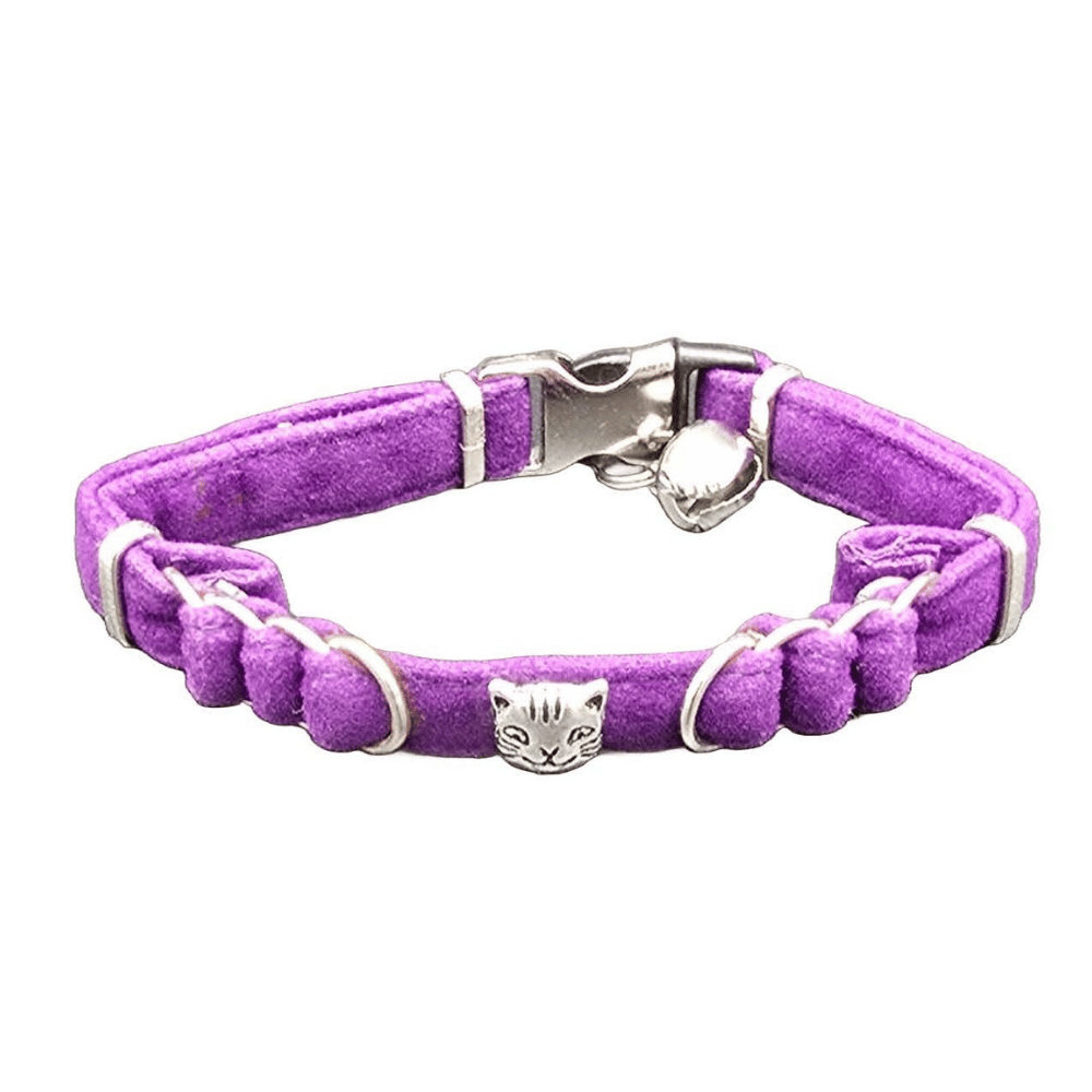 Jooys Kadife Zilli Halkalı Kedi Boyun Tasması Mor