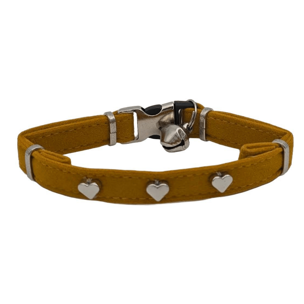 Jooys Kadife Zilli Kalpli Kedi Boyun Tasması Hardal