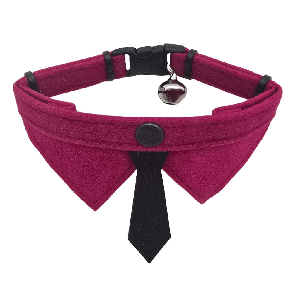 Jooys Kadife Zilli Kravatlı Kedi Boyun Tasması Fuşya