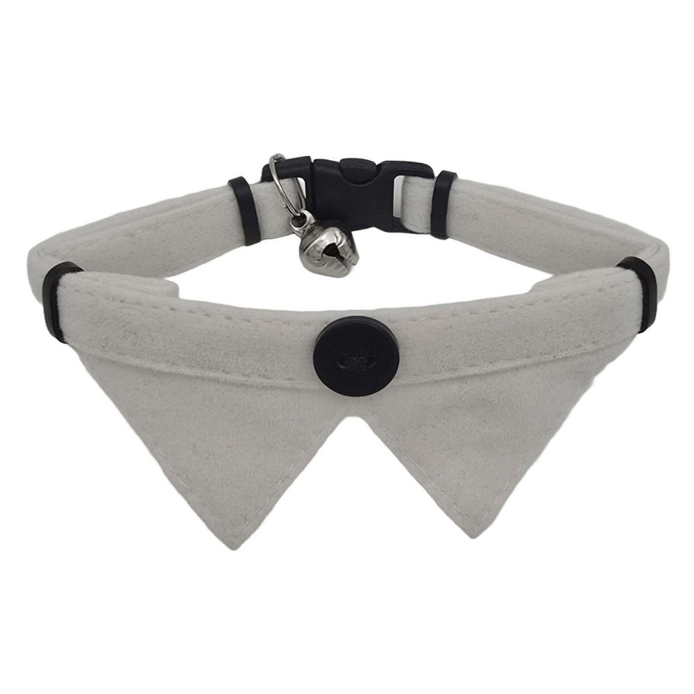 Jooys Kadife Zilli Kravatlı Kedi Boyun Tasması Beyaz