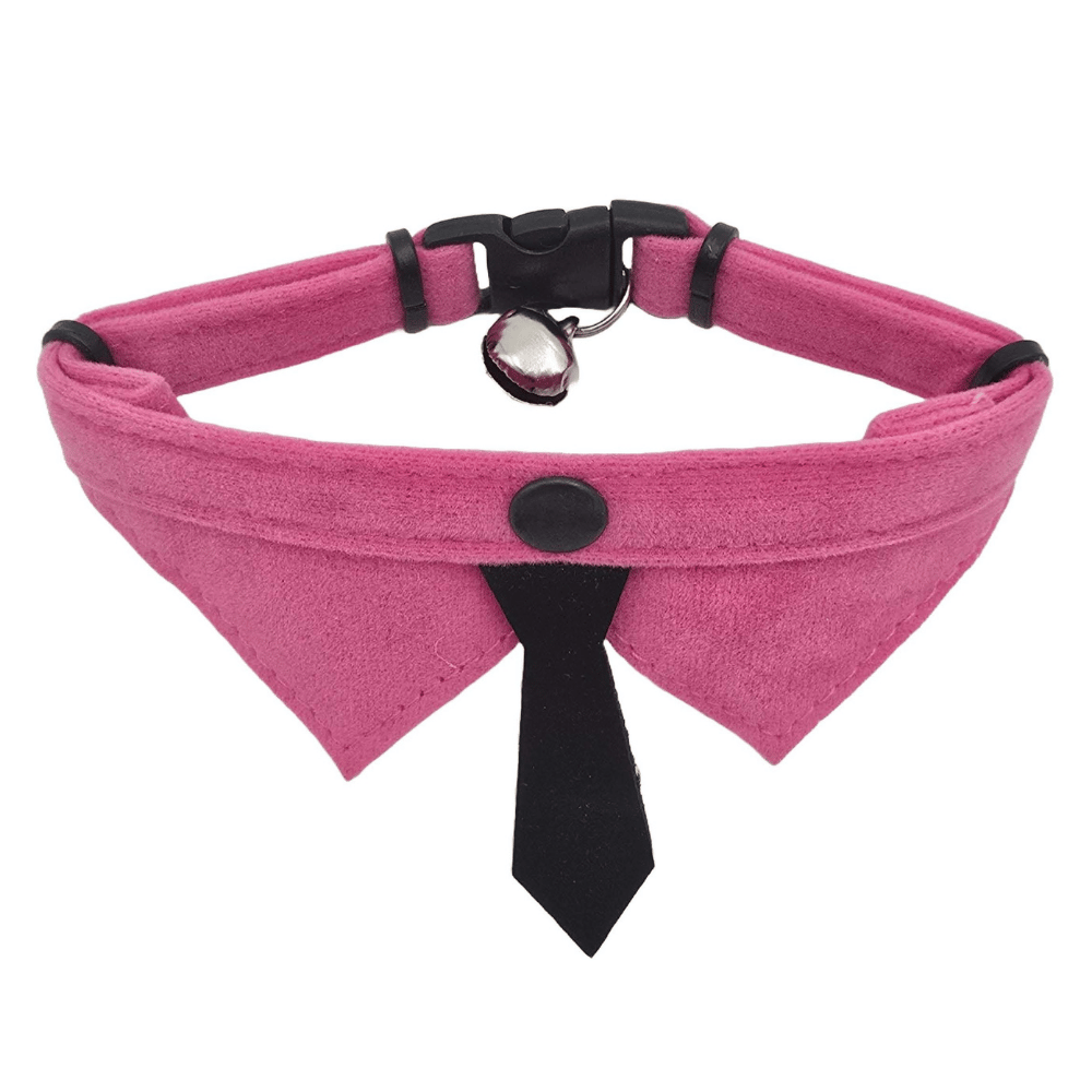 Jooys Kadife Zilli Kravatlı Kedi Boyun Tasması Pembe