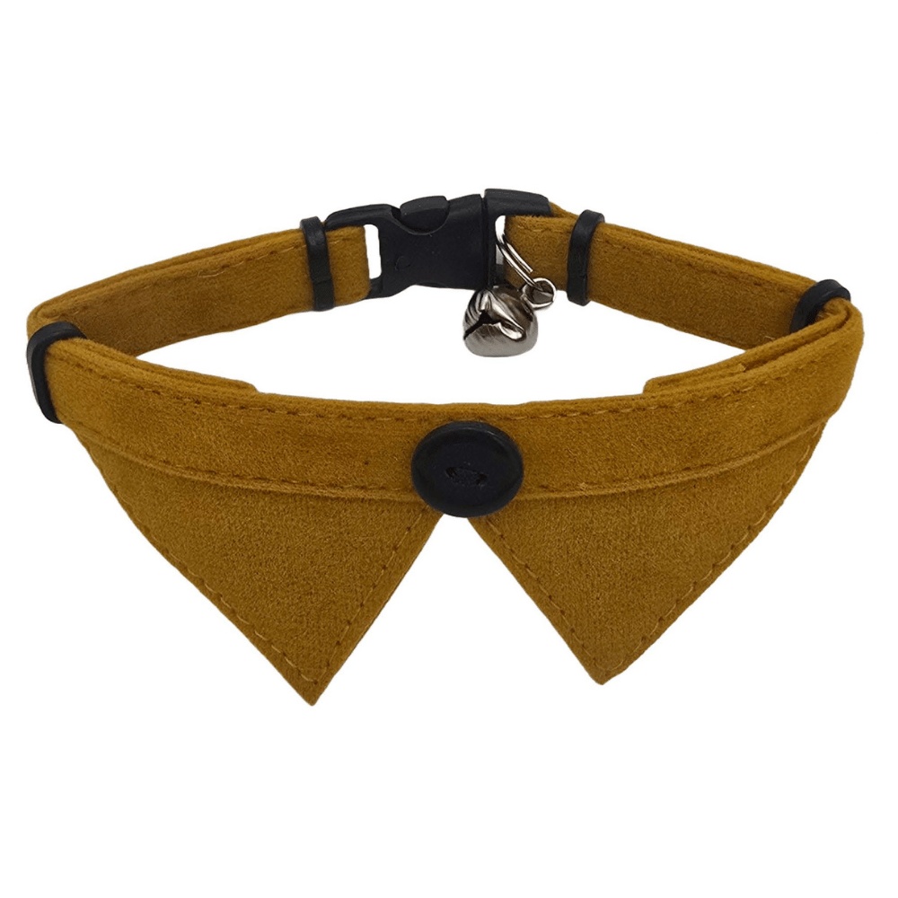 Jooys Kadife Zilli Kravatlı Kedi Boyun Tasması Hardal