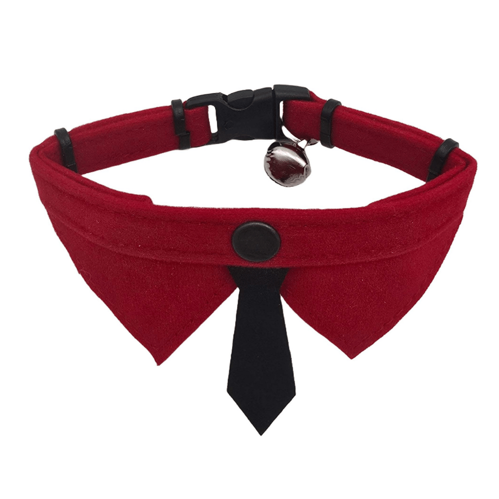 Jooys Kadife Zilli Kravatlı Kedi Boyun Tasması Kırmızı