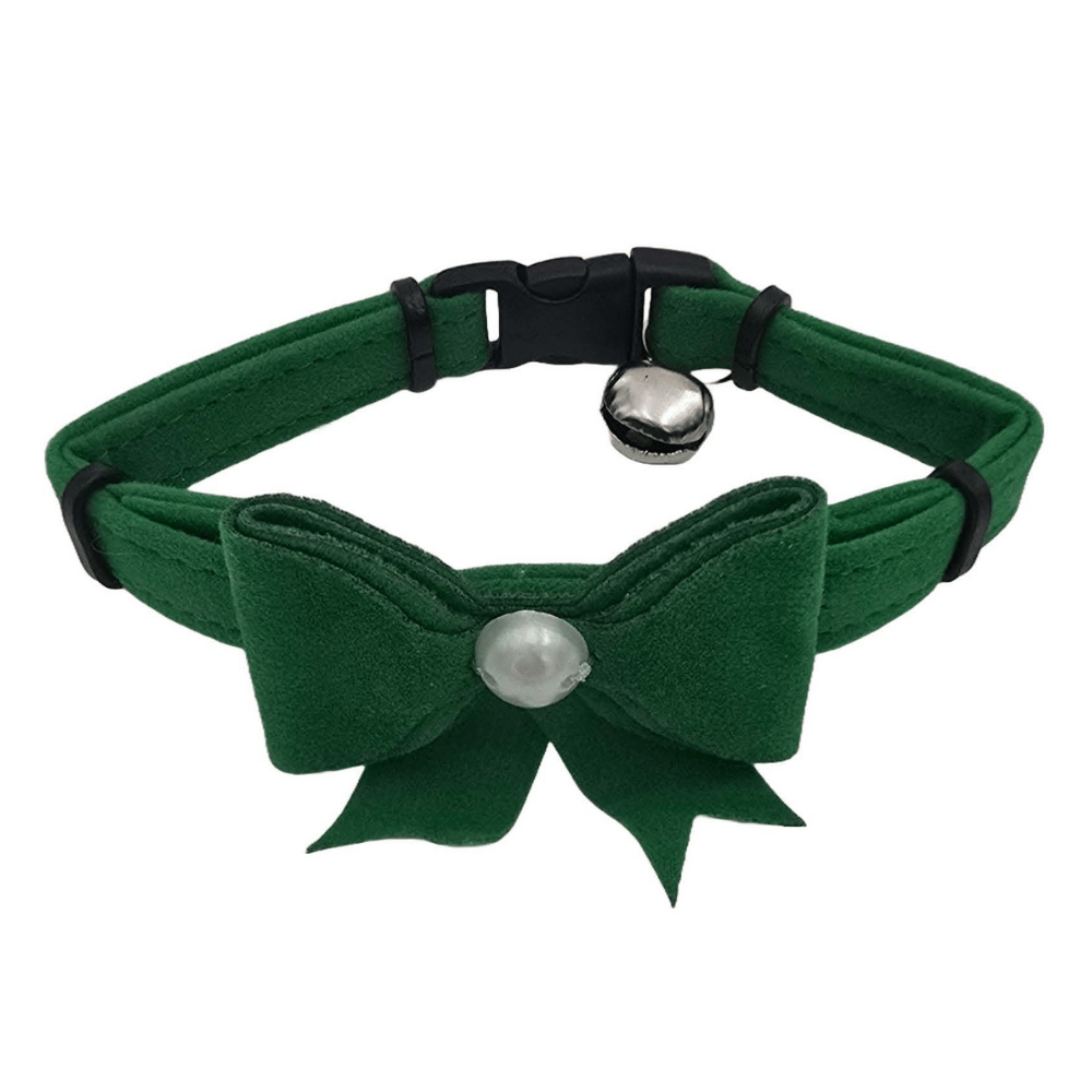 Jooys Kadife Zilli Kurdeleli Kedi Boyun Tasması Yeşil