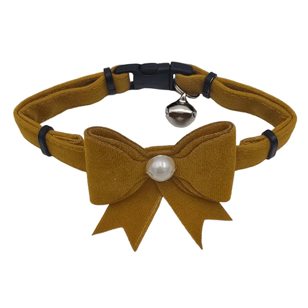 Jooys Kadife Zilli Kurdeleli Kedi Boyun Tasması Hardal