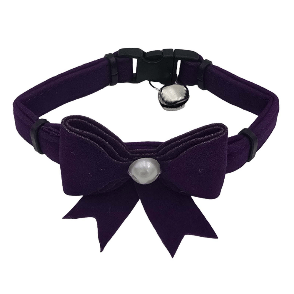 Jooys Kadife Zilli Kurdeleli Kedi Boyun Tasması Mor