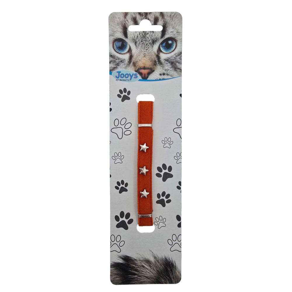 Jooys Kadife Zilli Yıldızlı Kedi Boyun Tasması Turuncu