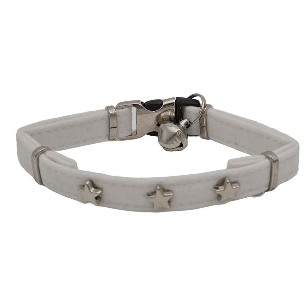 Jooys Kadife Zilli Yıldızlı Kedi Boyun Tasması Beyaz