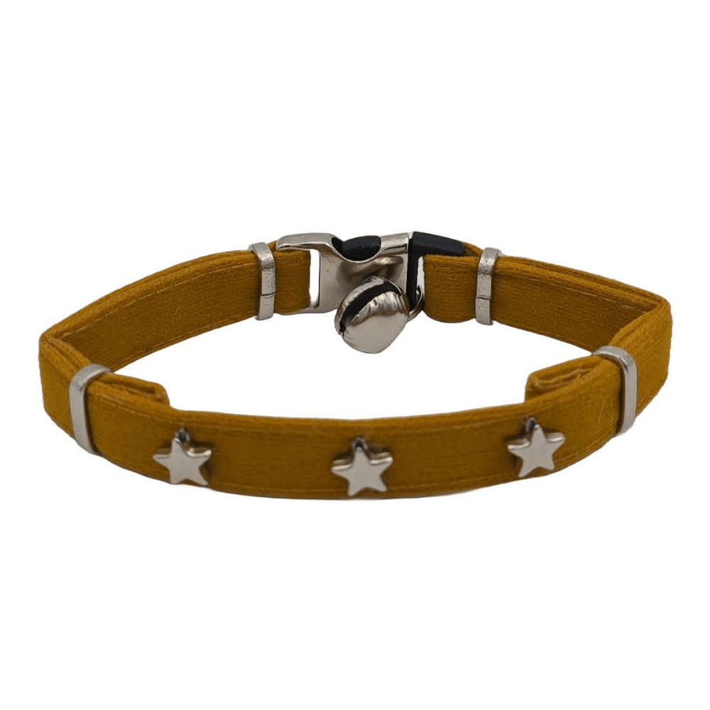 Jooys Kadife Zilli Yıldızlı Kedi Boyun Tasması Hardal