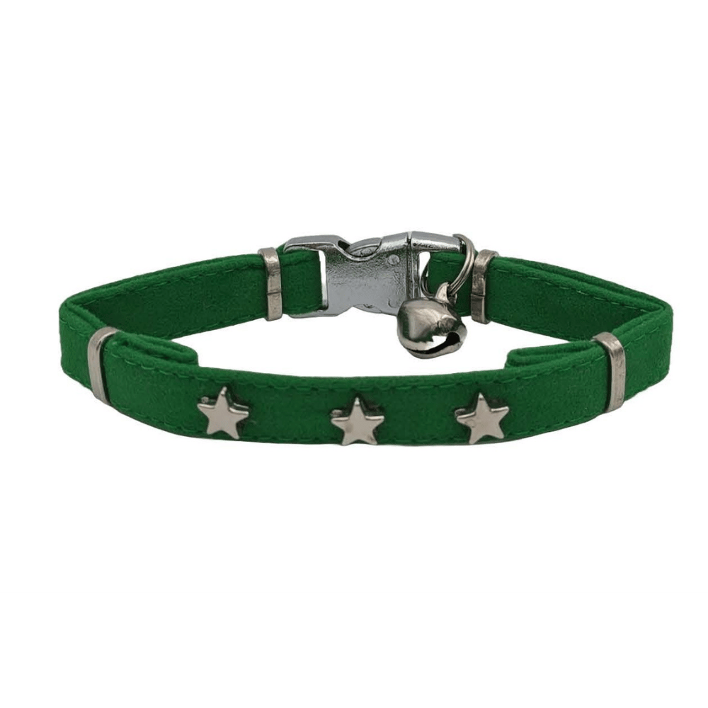Jooys Kadife Zilli Yıldızlı Kedi Boyun Tasması Yeşil