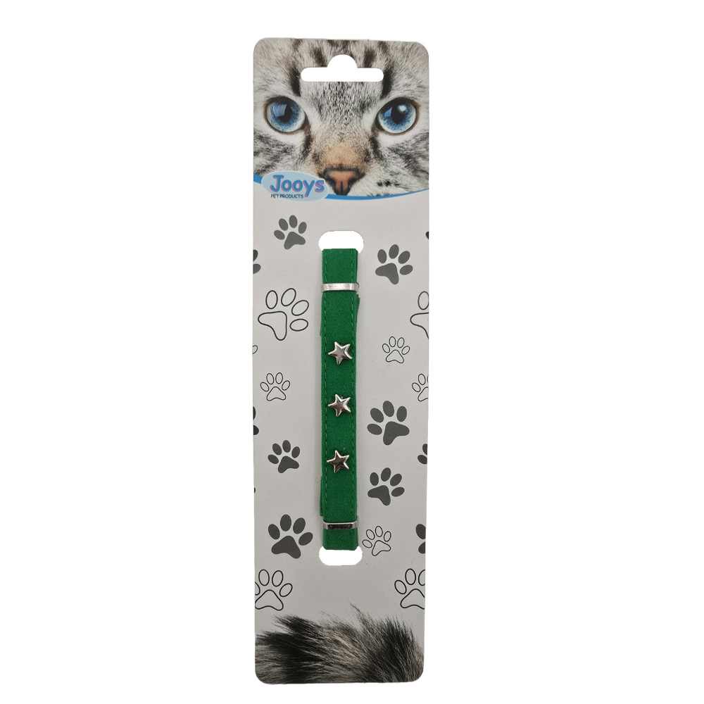 Jooys Kadife Zilli Yıldızlı Kedi Boyun Tasması Yeşil