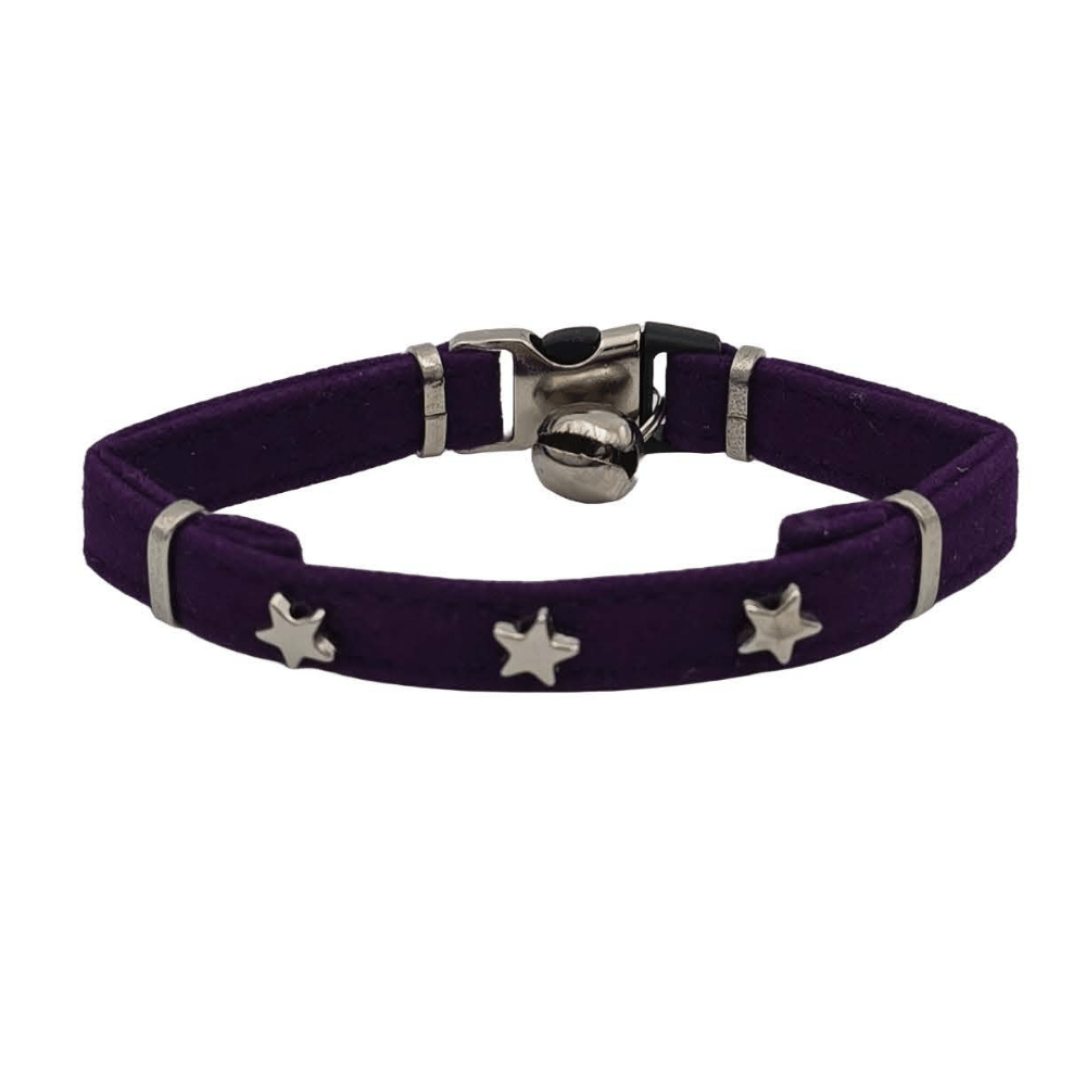 Jooys Kadife Zilli Yıldızlı Kedi Boyun Tasması Mor