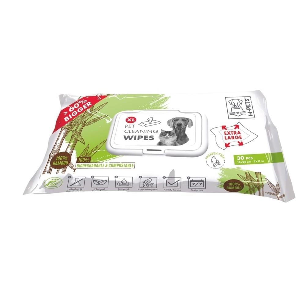 M-Pets Bambu Kedi ve Köpek için Islak Mendil 30'lu XL