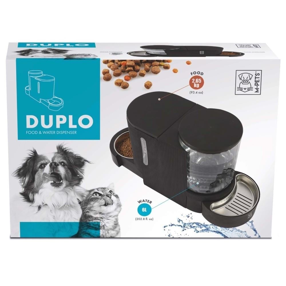 M-Pets Duplo Kedi ve Köpekler için Hazneli Mama ve Su Kabı 6000 ml Siyah