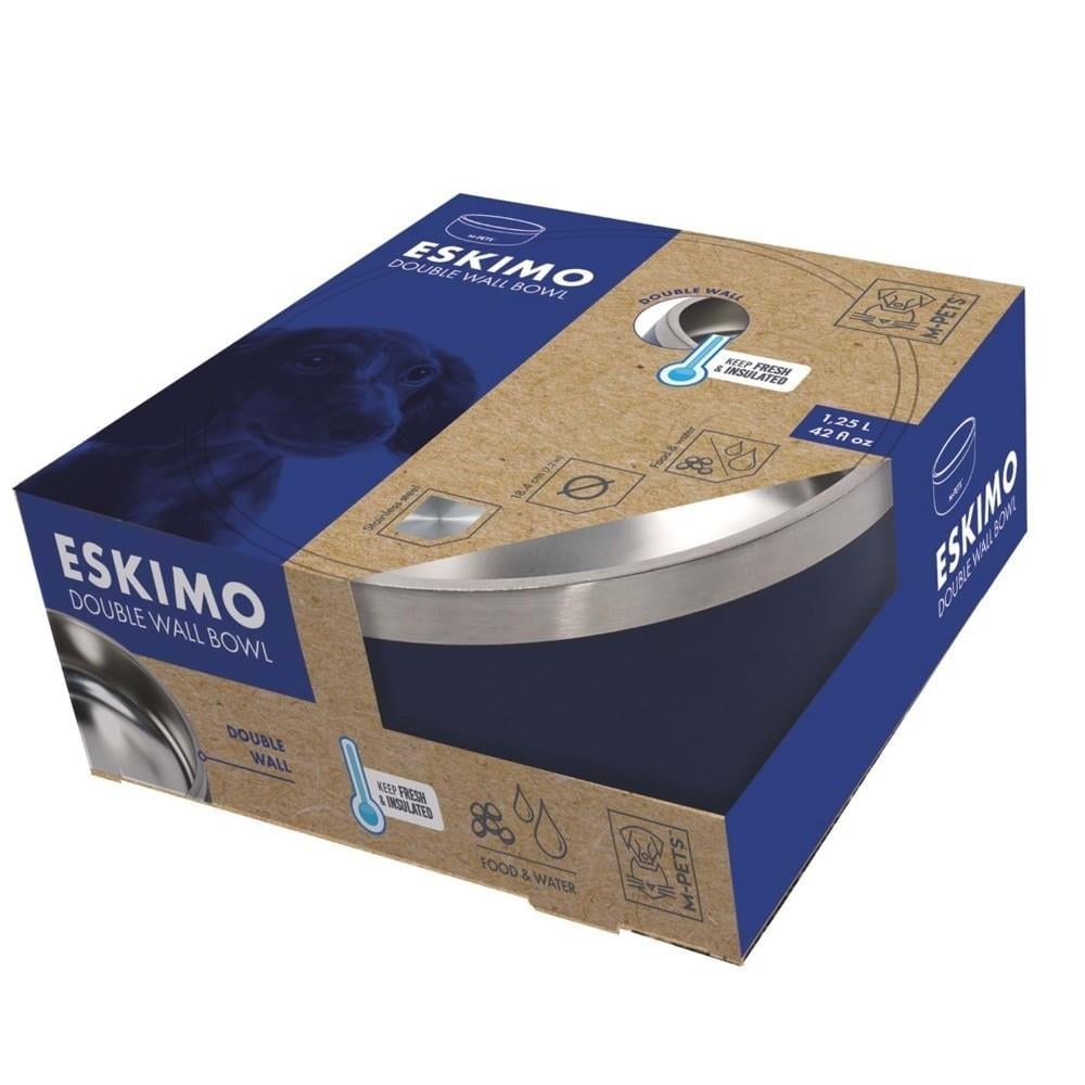 M-Pets Eskimo Çift Cidarlı Köpek Mama ve Su Kabı 1250 ml Mavi