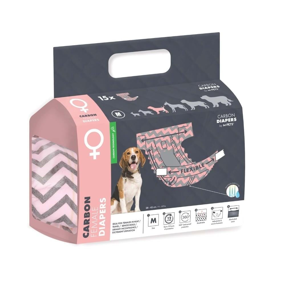 M-Pets Karbonlu Diapers Dişi Köpekler İçin Külot Bez 28-42cm M 15'li