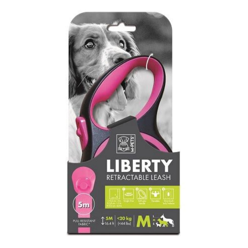 M-Pets Liberty Otomatik Şerit Gezdirme Kayışı 5m (Pembe) [M]