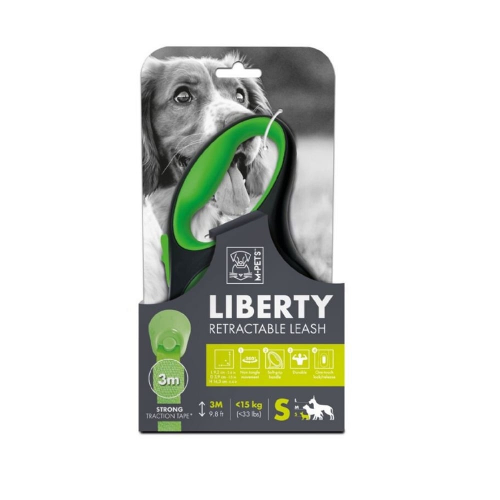 M-Pets Liberty Otomatik Şerit Köpek Gezdirme Kayışı 3m Yeşil Small