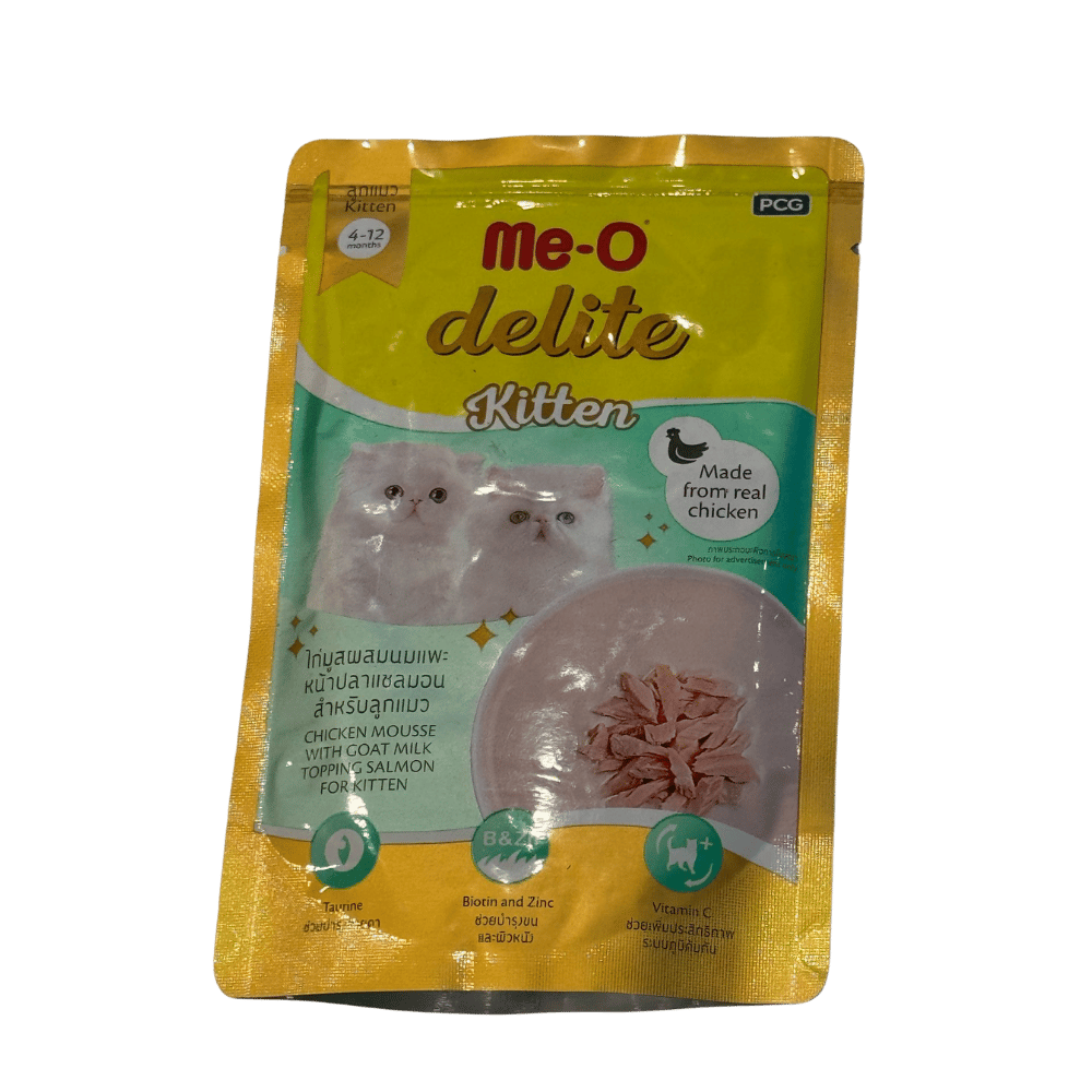 Me-O Delite Pouch  Somonlu Tavuk Püre ve Keçi Sütlü Yavru Kedi Konservesi 70 gr