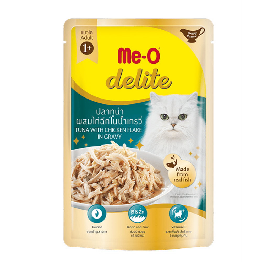Me-O Delite Pouch Ton Balıklı ve Tavuklu Sos İçinde Yetişkin Kedi Konservesi 70 gr