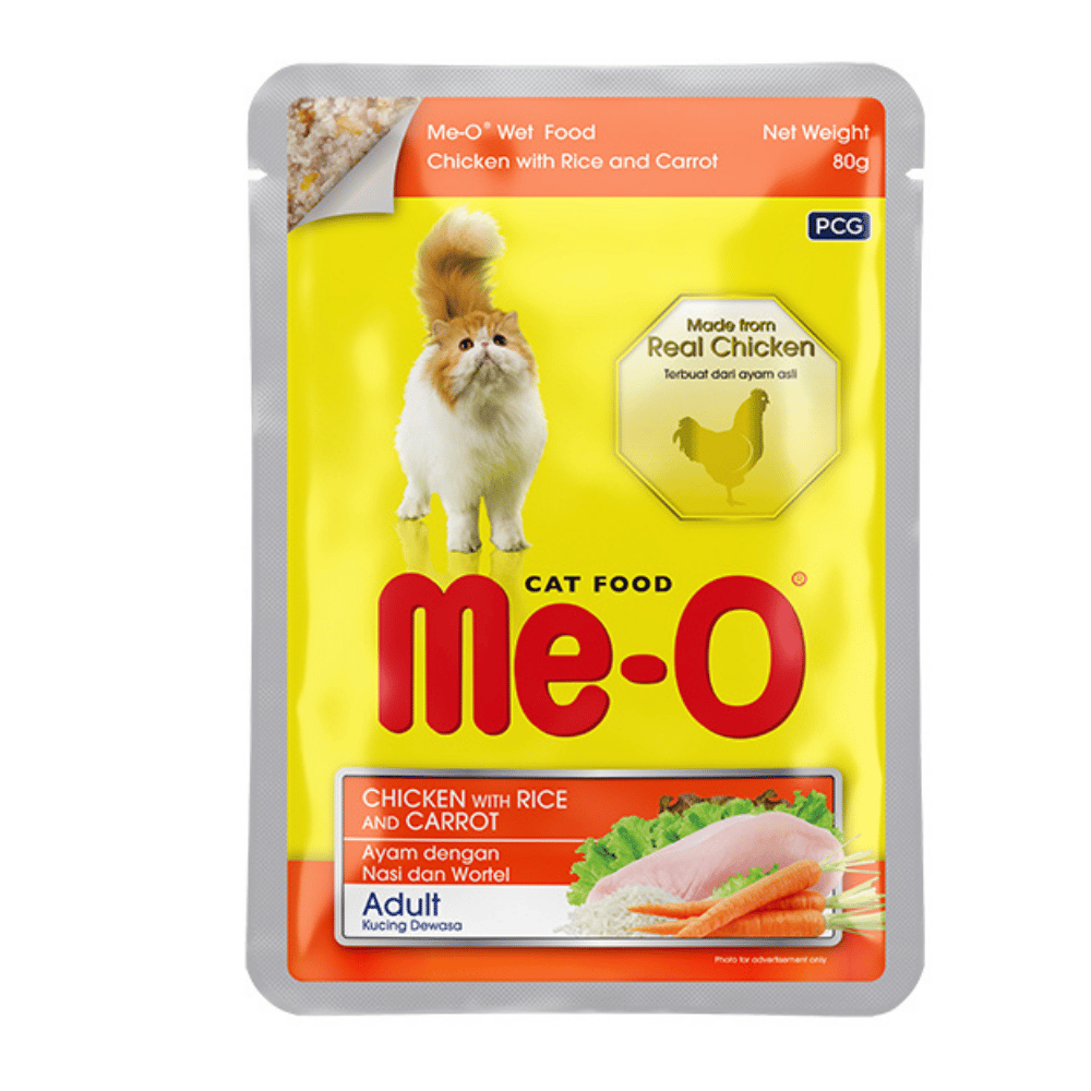Me-O Pouch Tavuklu Havuçlu ve Pirinçli Yetişkin Kedi Konservesi 80 gr